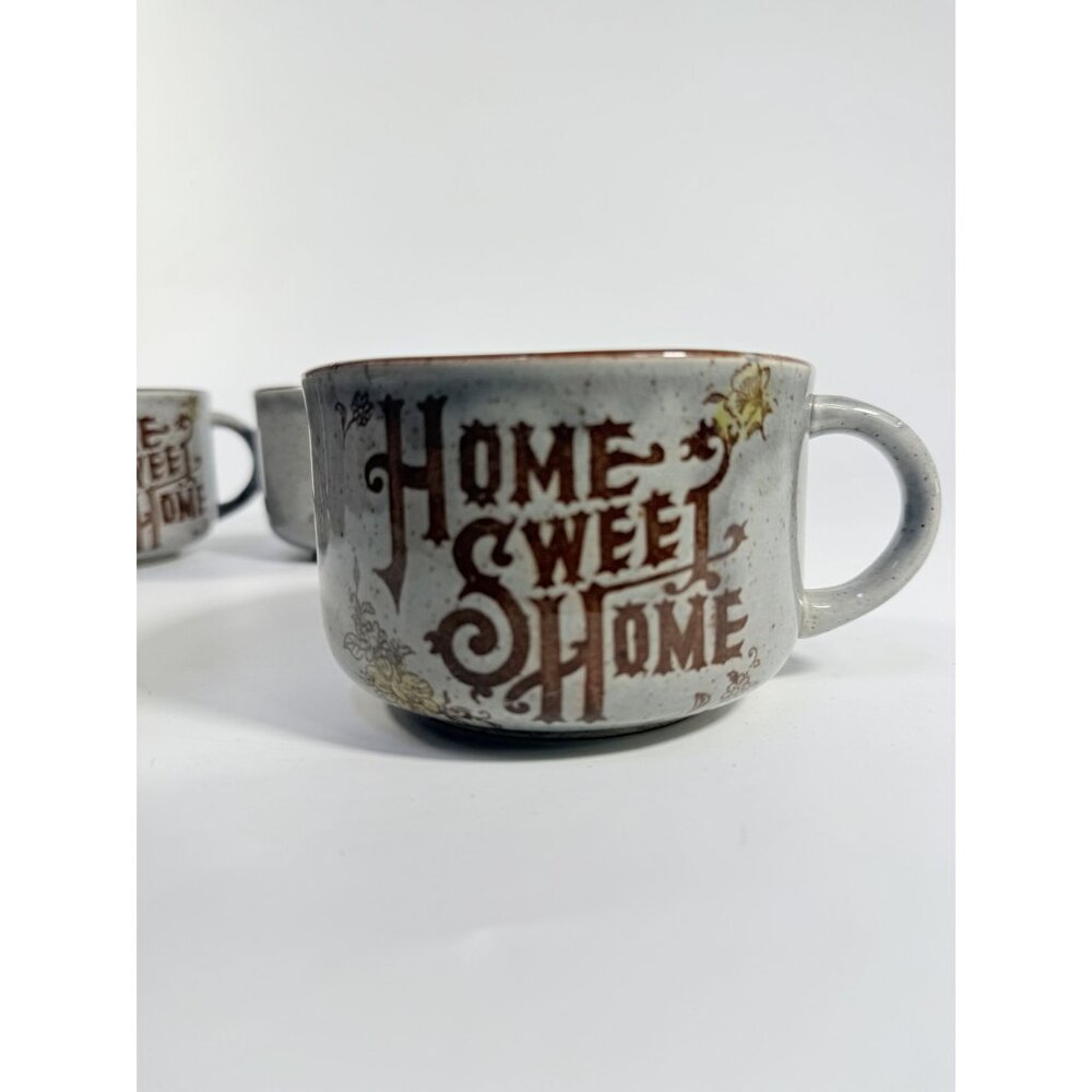 Stoneware Wide Mouth Coffee Mugs Large Soup Mug Set 4 Home Sweet Home Japan - Picture 7 of 11